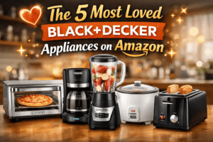 humbnail showing **Black+Decker kitchen appliances on Amazon including a toaster oven, coffee maker, blender, rice cooker, and toaster with the title “The 5 Most Loved Black+Decker Appliances on Amazon”.