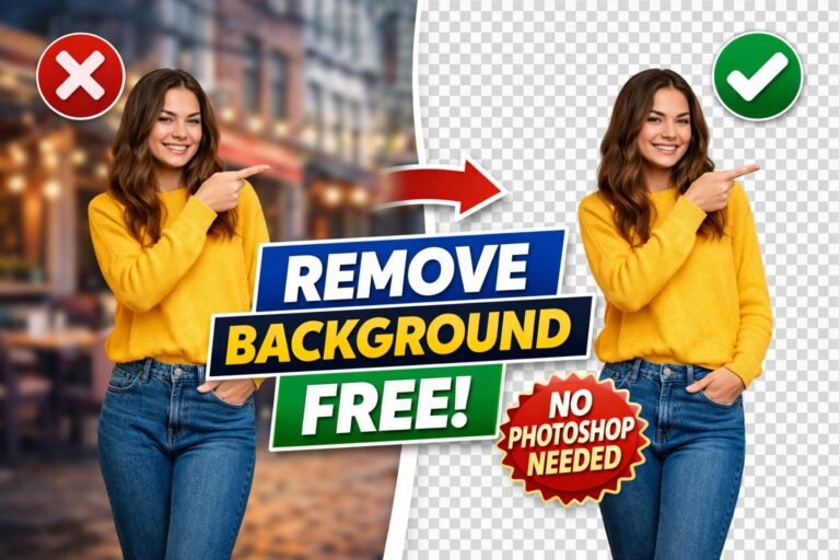Pixelkit free background remover tool – before and after image showing background removed from a photo, no Photoshop needed