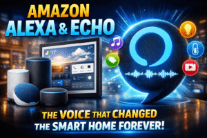 Amazon Alexa and Echo smart speakers controlling smart home devices with voice assistant technology